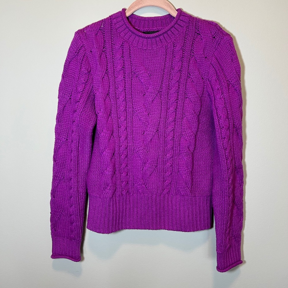 Banana Republic Cropped Cable Knit Sweater Bright Magenta Purple Women's M